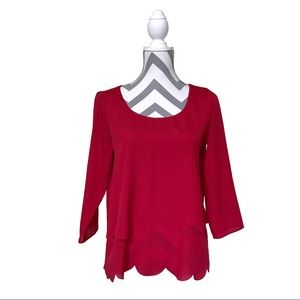 My Beloved-Red Scalloped Blouse-EUC-Sz Small